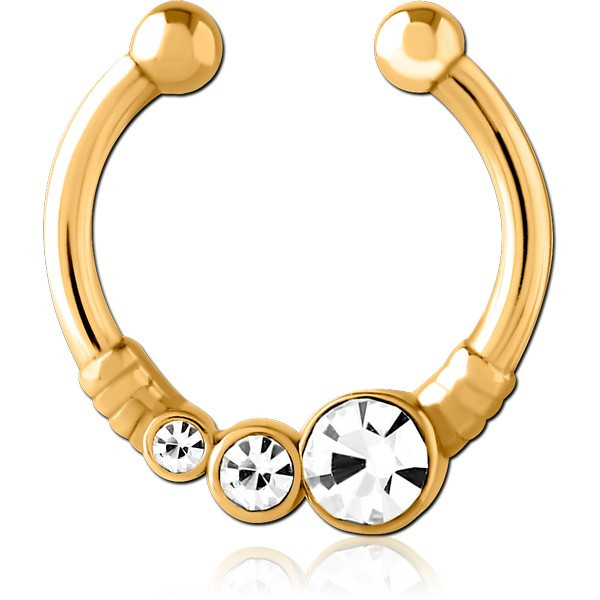 GOLD PVD COATED SURGICAL STEEL JEWELED FAKE SEPTUM RING