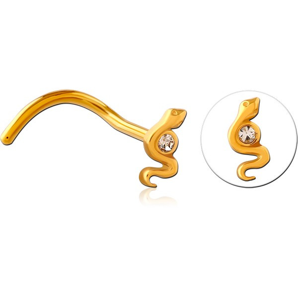 GOLD PVD COATED SURGICAL STEEL CURVED JEWELED NOSE STUD