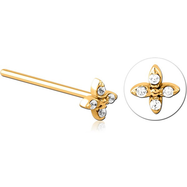 GOLD PVD COATED SURGICAL STEEL STRAIGHT JEWELED NOSE STUD