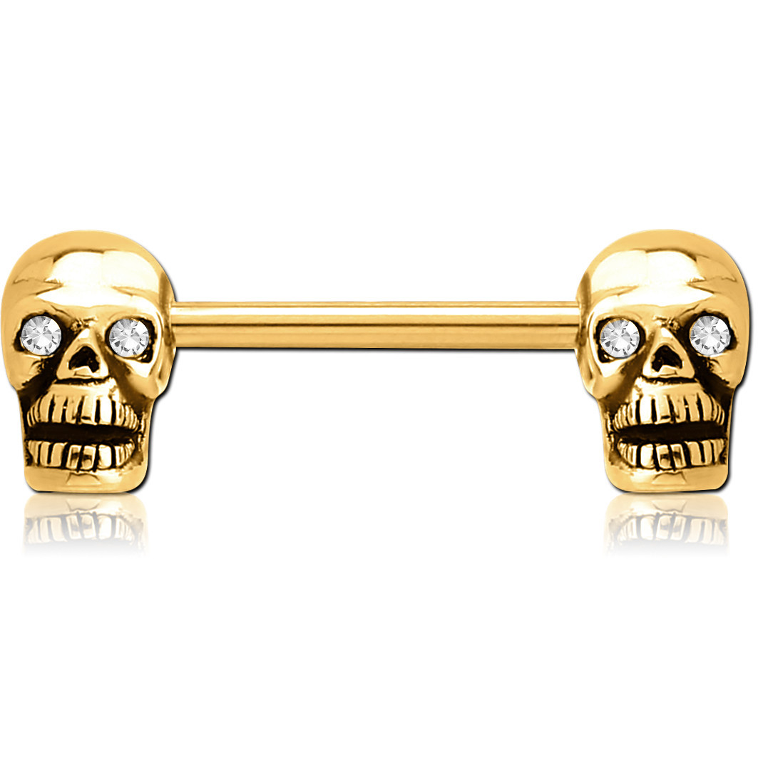 316L GOLD PVD COATED SURGICAL STEEL JEWELED NIPPLE SHIELD - SKULLS