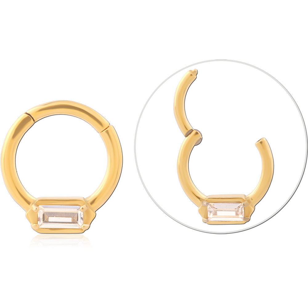 GOLD PVD COATED SURGICAL STEEL HINGED SEGMENT RING BAGUETTE BAR GEM