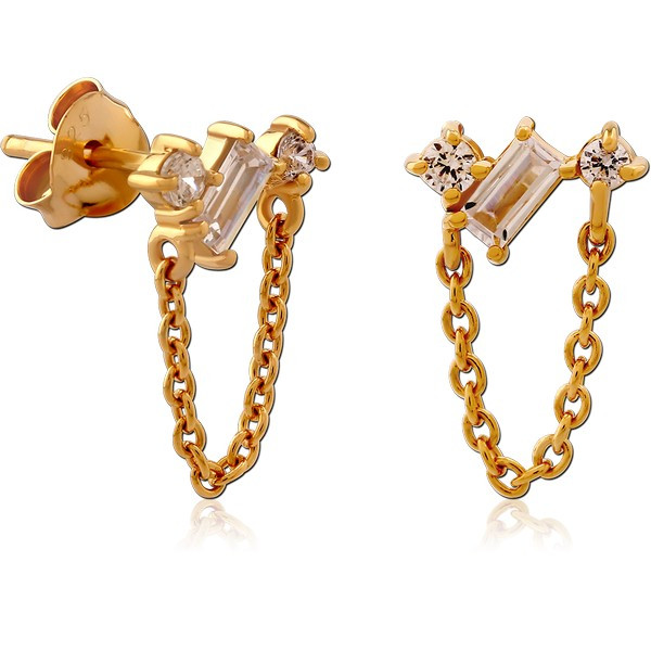 STERLING SILVER 925 GOLD PVD COATED JEWELED EAR STUDS PAIR