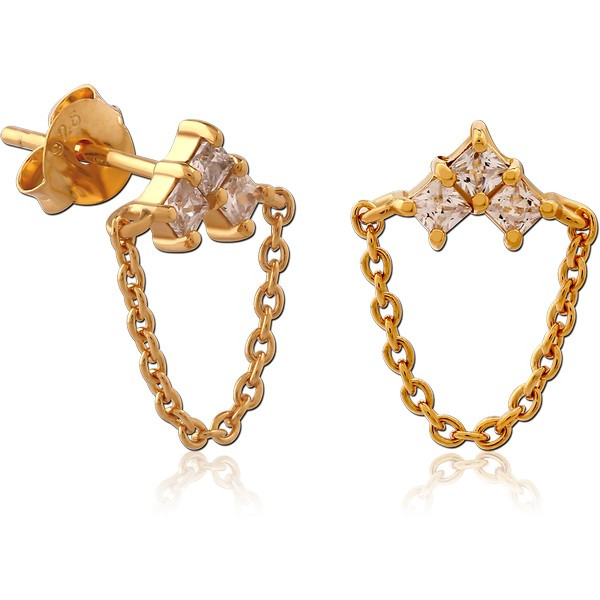 STERLING SILVER 925 GOLD PVD COATED JEWELED EAR STUDS PAIR