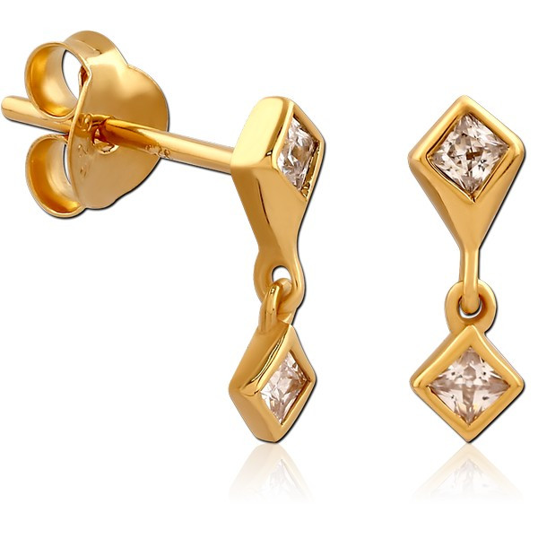 STERLING SILVER 925 GOLD PVD COATED JEWELED EAR STUDS PAIR