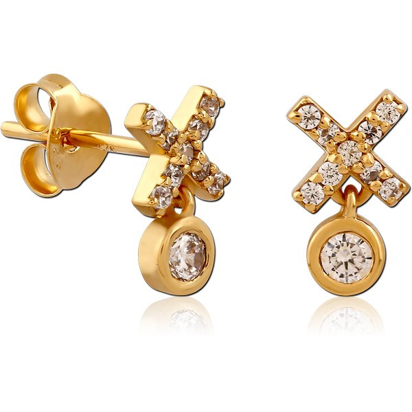 STERLING SILVER 925 GOLD PVD COATED JEWELED EAR STUDS PAIR