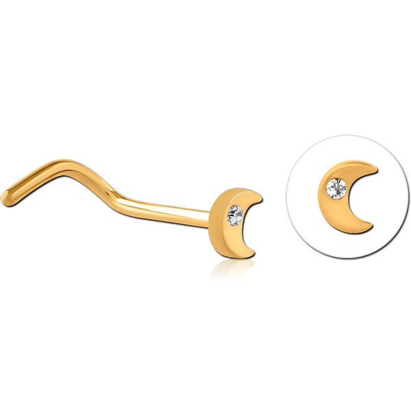 GOLD PVD COTED TITANIUM JEWELED CURVED NOSE STUD - MOON