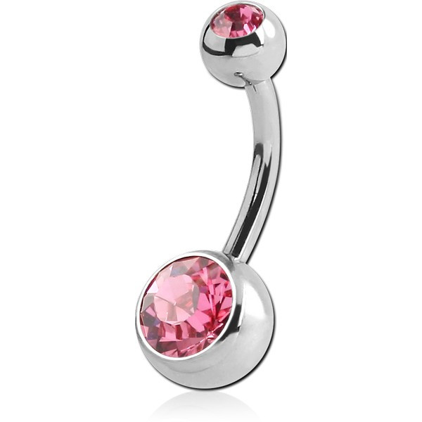 SURGICAL STEEL INTERNALLY THREADED DOUBLE PREMIUM CRYSTAL JEWELLED NAVEL BANANA