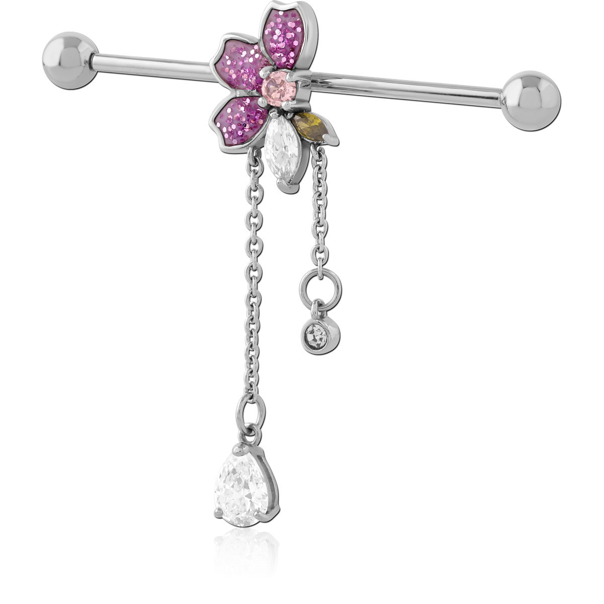 316L SURGICAL STEEL INDUSTRIAL BARBELL WITH ADJUSTABLE SLIDING CHARM