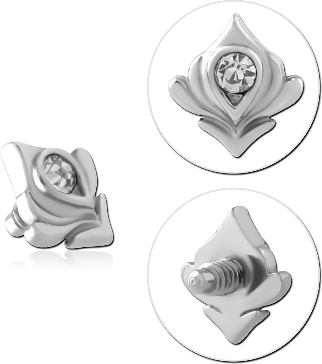 316L SURGICAL STEEL INTERNAL THREADED ATTACHMENT LEAF MOTIF GREEN CENTER GEM