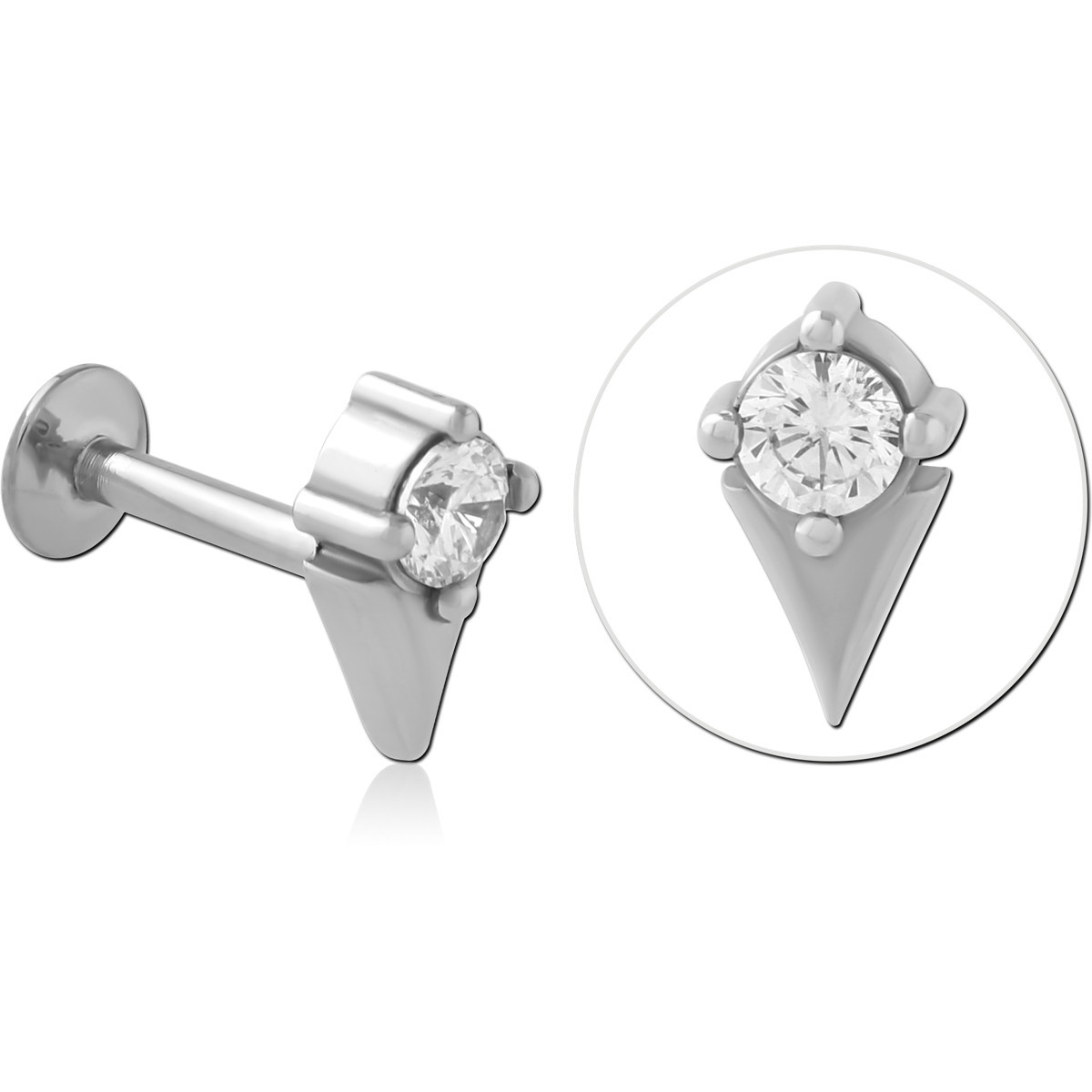 316L SURGICAL STEEL INTERNAL LABRET PRONG SET ROUND GEM TRIANGLE ACCENT