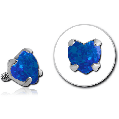 SURGICAL STEEL HEART PRONG SET SYNTHETIC OPAL FOR 1.2MM INTERNALLY THREADED PINS