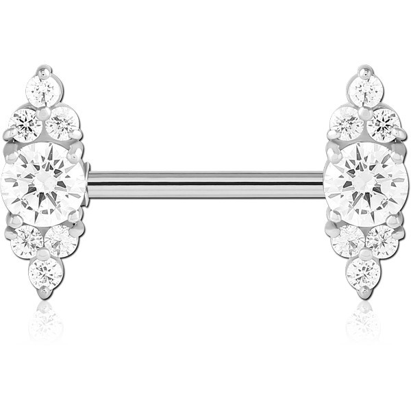 SURGICAL STEEL NIPPLE PIERCING INTERNAL THREADED BAR WITH CHARM JEWELLED