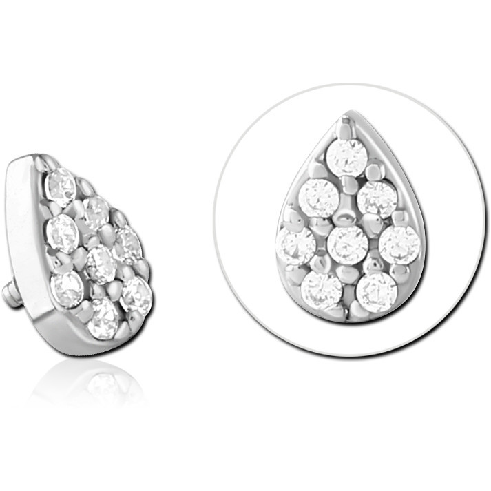 316L SURGICAL STEEL INTERNAL THREADED ATTACHMENT TEARDROP CLEAR GEM CLUSTER TOP