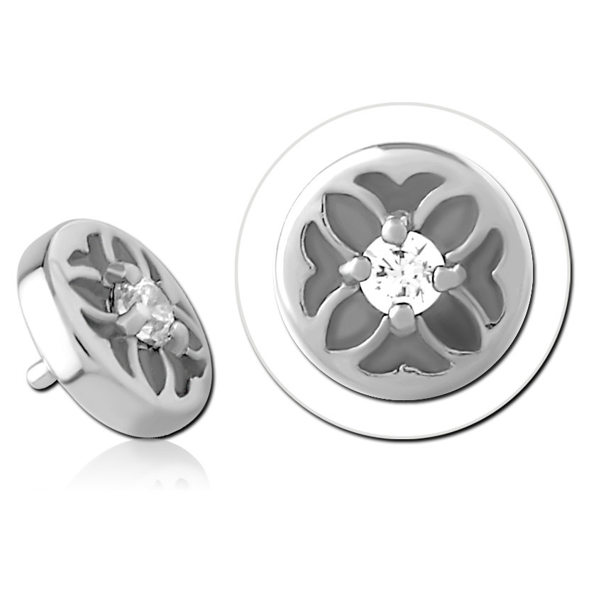 316L SURGICAL STEEL INTERNAL THREADED ATTACHMENT CUTOUT FLOWER SINGLE CENTER GEM