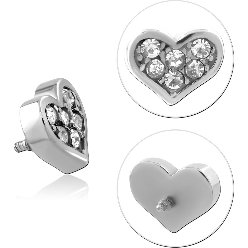 SURGICAL STEEL JEWELED MICRO ATTACHMENT FOR 1.2MM INTERNALLY THREADED PINS - HEART