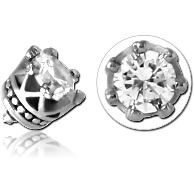 316L SURGICAL STEEL JEWELED MICRO ATTACHMENT FOR 1.2MM INTERNALLY THREADED PINS - CROWN
