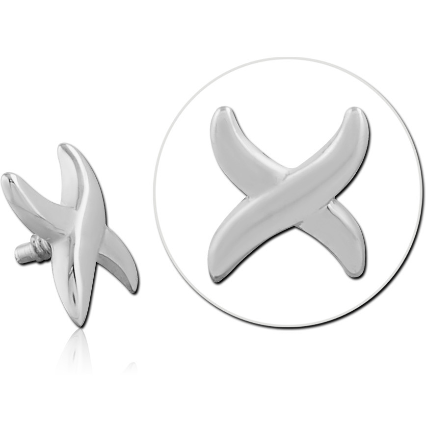 316L SURGICAL STEEL INTERNALLY THREADED TOP POLISHED CROSSOVER X DESIGN