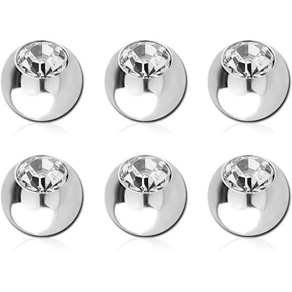 PACK OF 6 SURGICAL STEEL HIGH END CRYSTAL JEWELLED MICRO BALLS