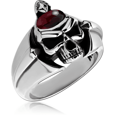 SURGICAL STEEL KOOL KATANA RING WITH GARNET - SKULL