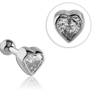 SURGICAL STEEL JEWELED HEART TRAGUS BARBELL