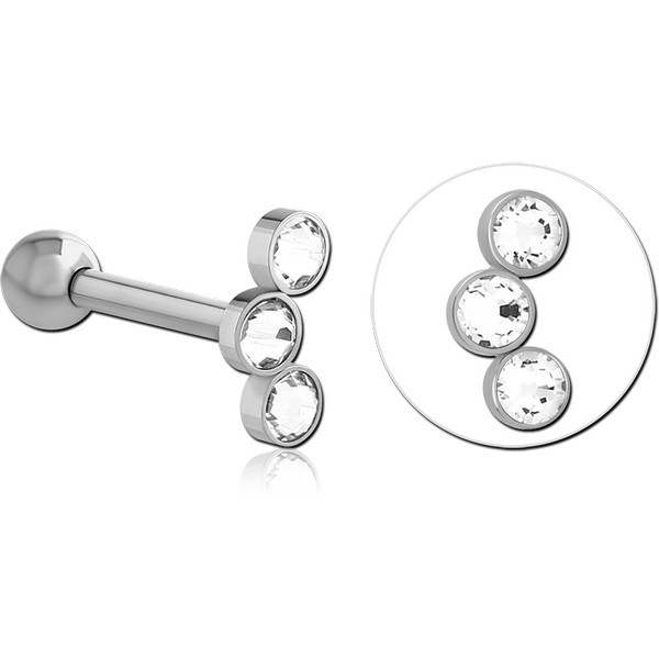 SURGICAL STEEL TRIPLE PREMIUM CRYSTAL JEWELLED TRAGUS MICRO BARBELL