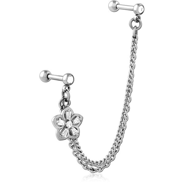 SURGICAL STEEL JEWELED TRAGUS MICRO BARBELLS CHAIN LINKED