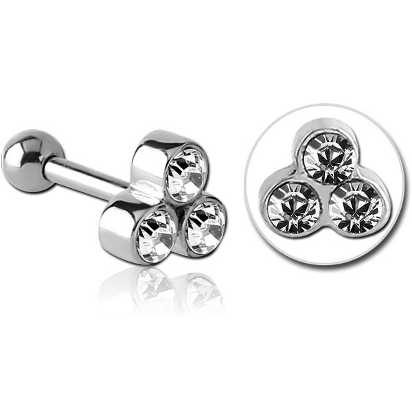 SURGICAL STEEL TRIPLE JEWELLED TRAGUS MICRO BARBELL
