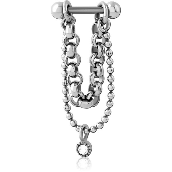 SURGICAL STEEL TRAGUS MICRO BARBELL WITH CHAIN