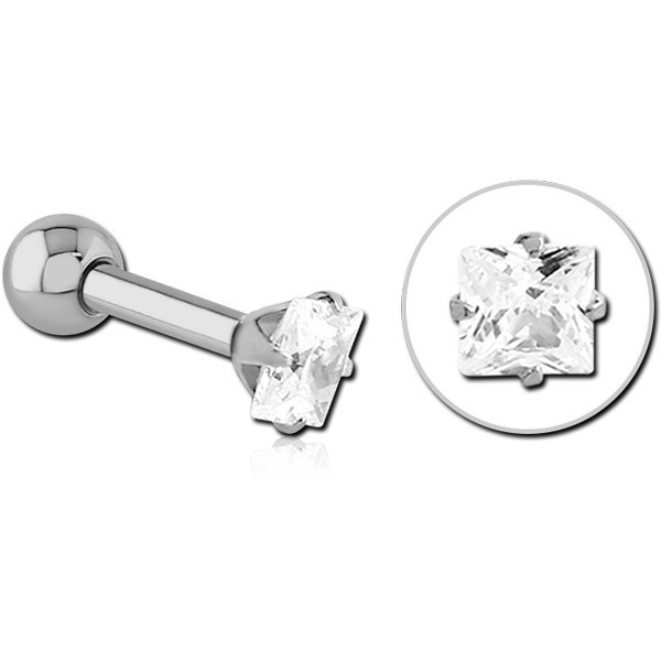 SURGICAL STEEL SQUARE PRONG SET JEWELLED TRAGUS MICRO BARBELL