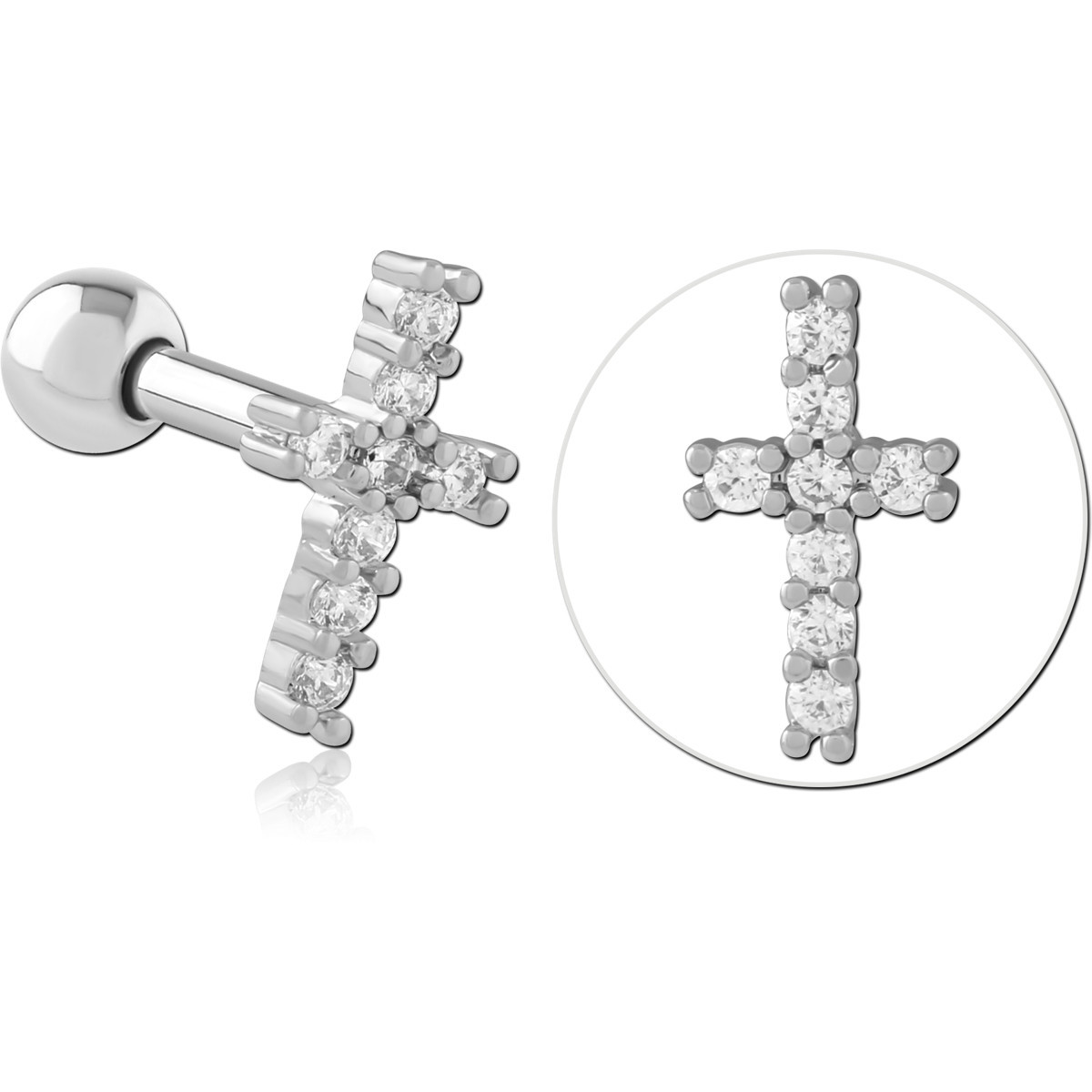 316L SURGICAL STEEL BARBELL CROSS CLEAR GEM VERTICAL AND HORIZONTAL BARS