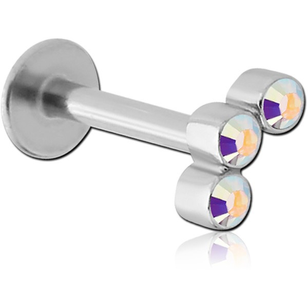 SURGICAL STEEL MICRO LABRET WITH JEWELLED ATTACHMENT - TRIPLE JEWELLED