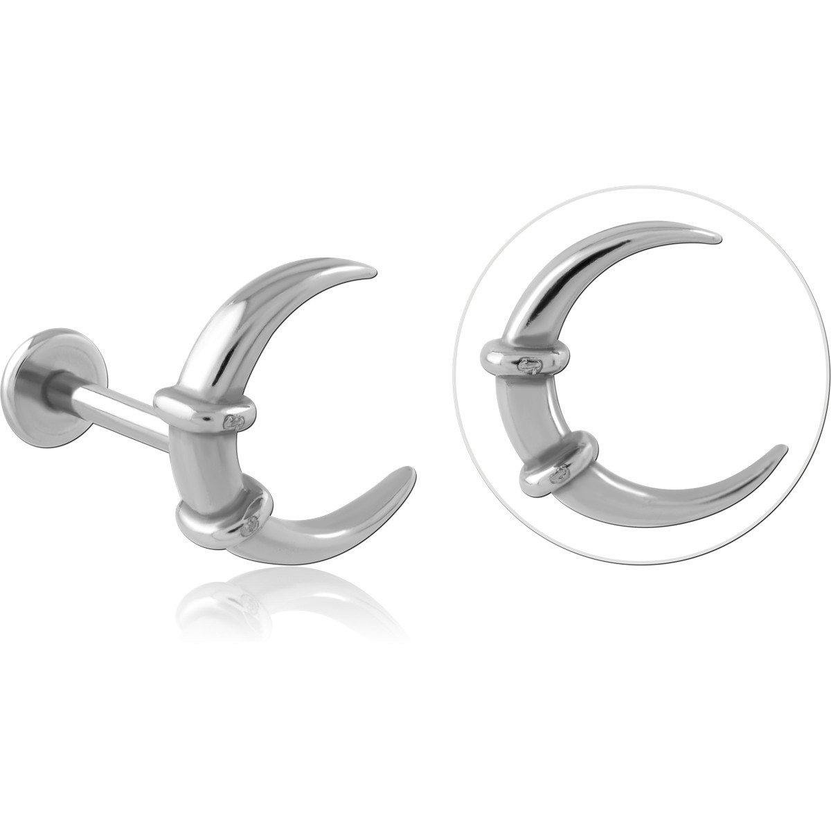 316L SURGICAL STEEL LABRET POLISHED CRESCENT HORN TUSK DESIGN CARTILAGE STUD