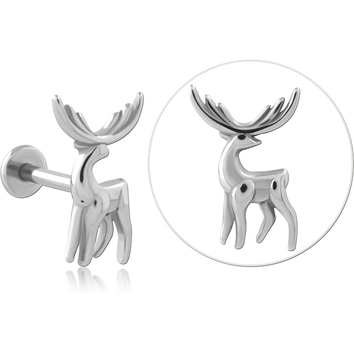 316L SURGICAL STEEL LABRET STANDING STAG DEER SILHOUETTE DESIGN CARTILAGE STUD