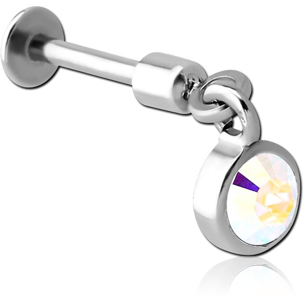 SURGICAL STEEL TRAGUS MICRO LABRET WITH JEWELLED CHARM - CIRCLE