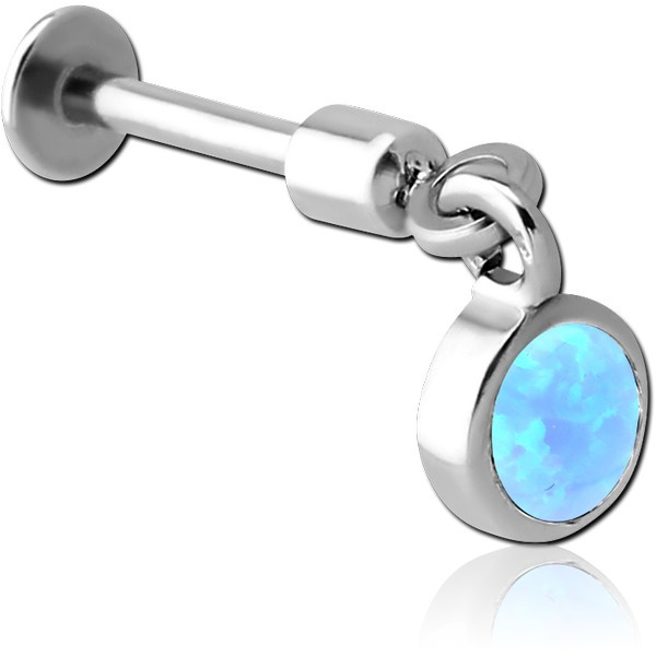 SURGICAL STEEL TRAGUS MICRO LABRET WITH SYNTHETIC OPAL CHARM
