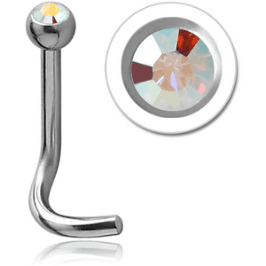 SURGICAL STEEL 1.2MM THREADING CURVED NOSE STUD WITH JEWELED BALL