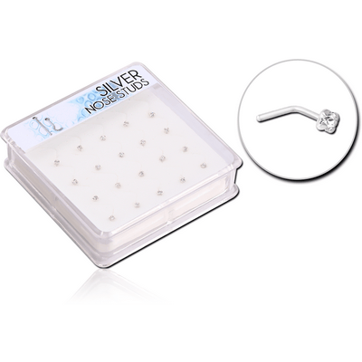 STERLING SILVER 925 JEWELLED BOX OF 20 90 DEGREE NOSE STUDS