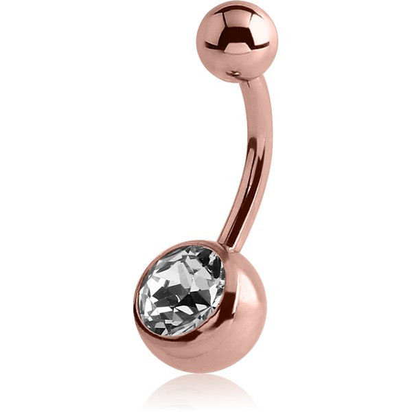 ROSE GOLD PVD COATED SURGICAL STEEL PREMIUM CRYSTAL JEWELLED NAVEL BANANA