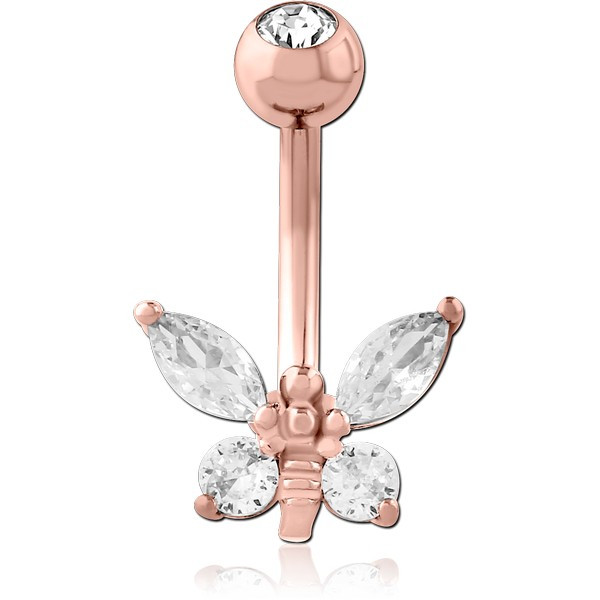 ROSE GOLD PVD COATED SURGICAL STEEL DOUBLE JEWELED NAVEL BANANA