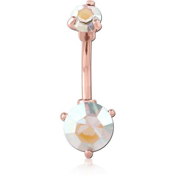 ROSE GOLD PVD COATED SURGICAL STEEL DOUBLE JEWELED NAVEL BANANA