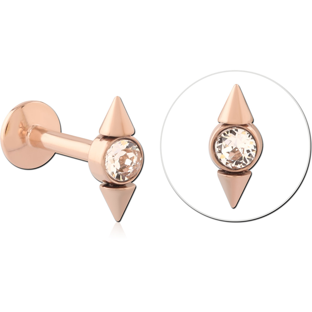 316L ROSE GOLD PVD COATED SURGICAL STEEL INTERNALLY THREADED JEWELED MICRO LABRE