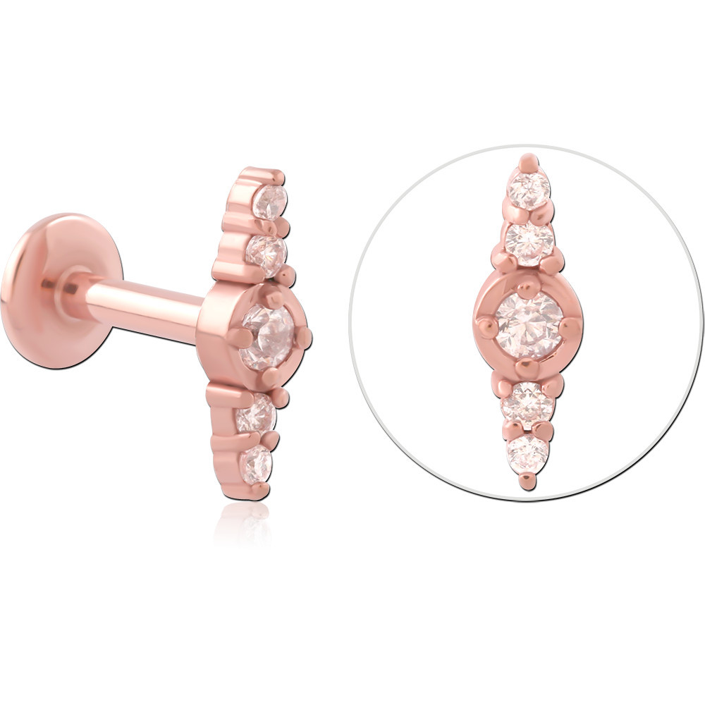ROSE GOLD PVD COATED SURGICAL STEEL INTERNALLY THREADED JEWELED MICRO LABRET