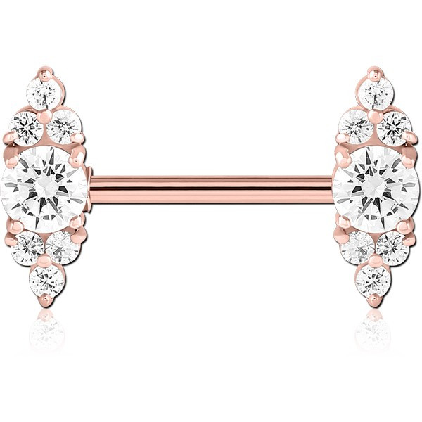 ROSE GOLD PVD COATED SURGICAL STEEL NIPPLE PIERCING INTERNAL THREADED BAR WITH MOVING CHARM FINE JEWELLED
