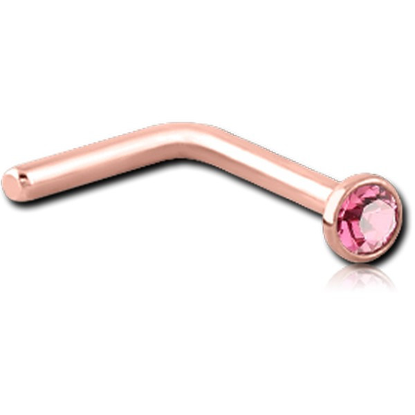 ROSE GOLD PVD COATED SURGICAL STEEL SWAROVSKI CRYSTAL JEWELLED 90 DEGREE NOSE STUD