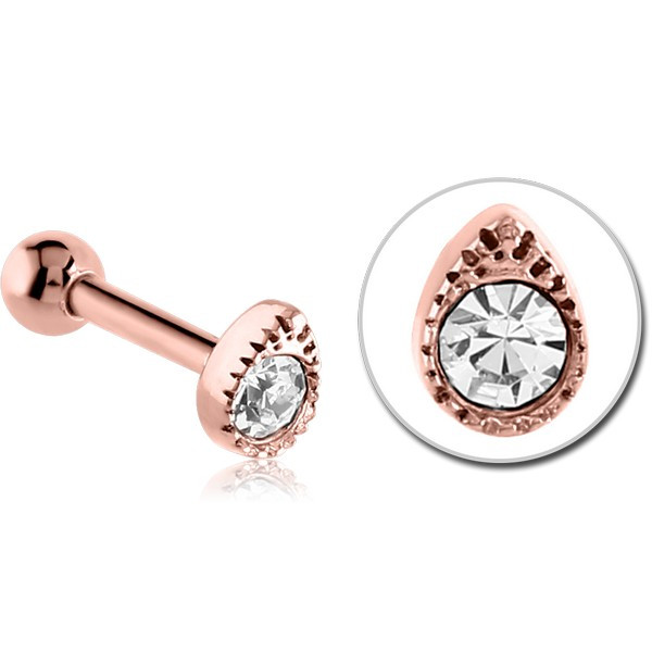 ROSE GOLD PVD COATED SURGICAL STEEL JEWELLED TRAGUS MICRO BARBELL - DROP