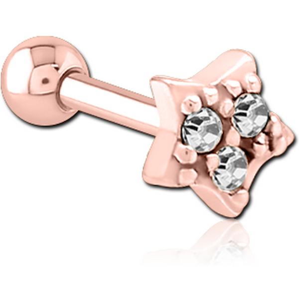 ROSE GOLD PVD COATED SURGICAL STEEL JEWELLED TRAGUS MICRO BARBELL - STAR PRONGS