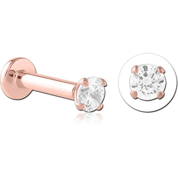 ROSE GOLD PVD COATED SURGICAL STEEL JEWELLED THREADLESS LABRET -ROUND