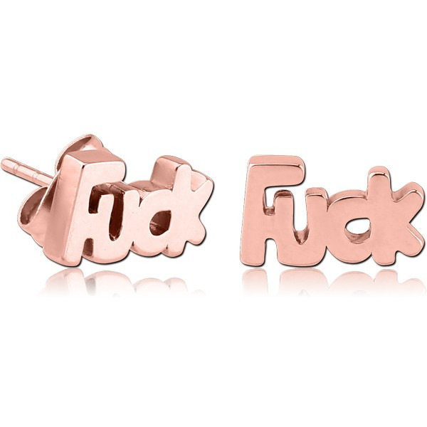ROSE GOLD PVD COATED SURGICAL STEEL EAR STUDS PAIR - FUCK
