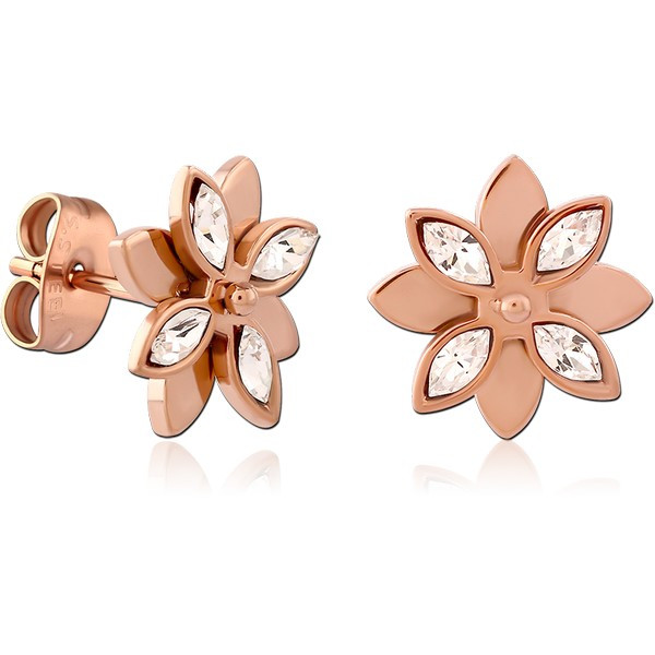 ROSE GOLD PVD COATED SURGICAL STEEL JEWELED EAR STUDS PAIR