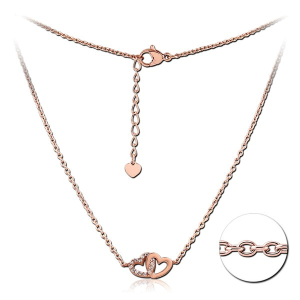 ROSE GOLD PVD SURGICAL STEEL JEWELED NECKLACE WITH PENDANT